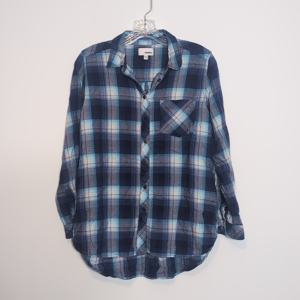 Sonoma Casual Blue Plaid Button Down Shirt